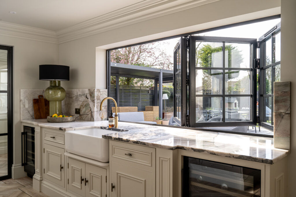 Thermally efficient aluminium bifold windows for kitchen Great Dunmow Essex