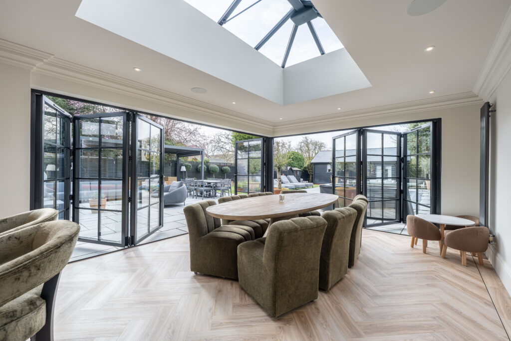 Bifold door and matching window set in matt black finish Great Dunmow Essex