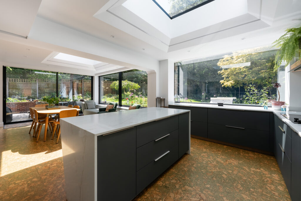Roof lantern sky light flooding kitchen with natural light in Brentwood Essex